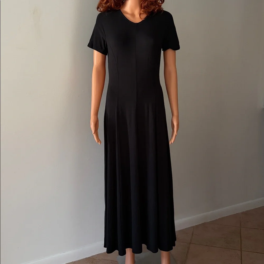 Vintage Laura Ashley Classic Black Short Sleeve Dress Fitted Whimsigoth Goth - Picture 11 of 12